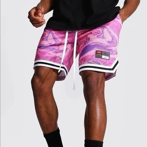 boohooMAN MARBLE MESH BASKETBALL TAPE SHORTS